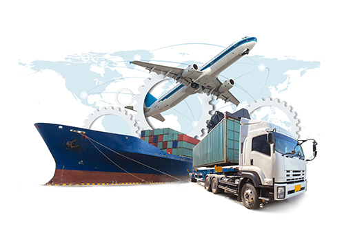this image shows a plane, ship, and long-haul truck to show ipc's logistics methods