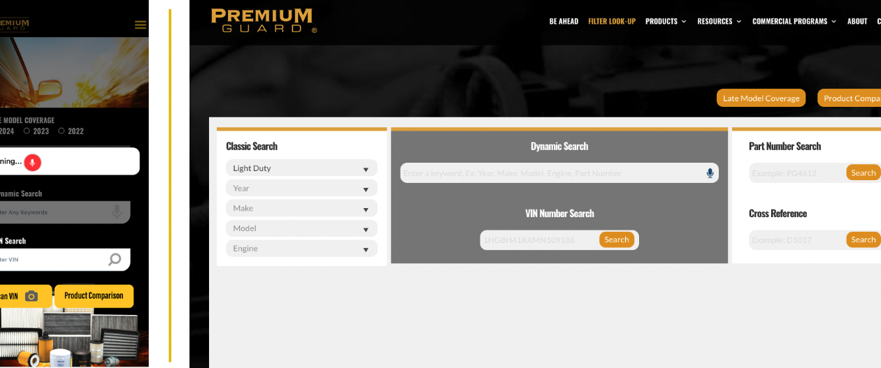 premium guard filters mobile app and ecatalog screenshots